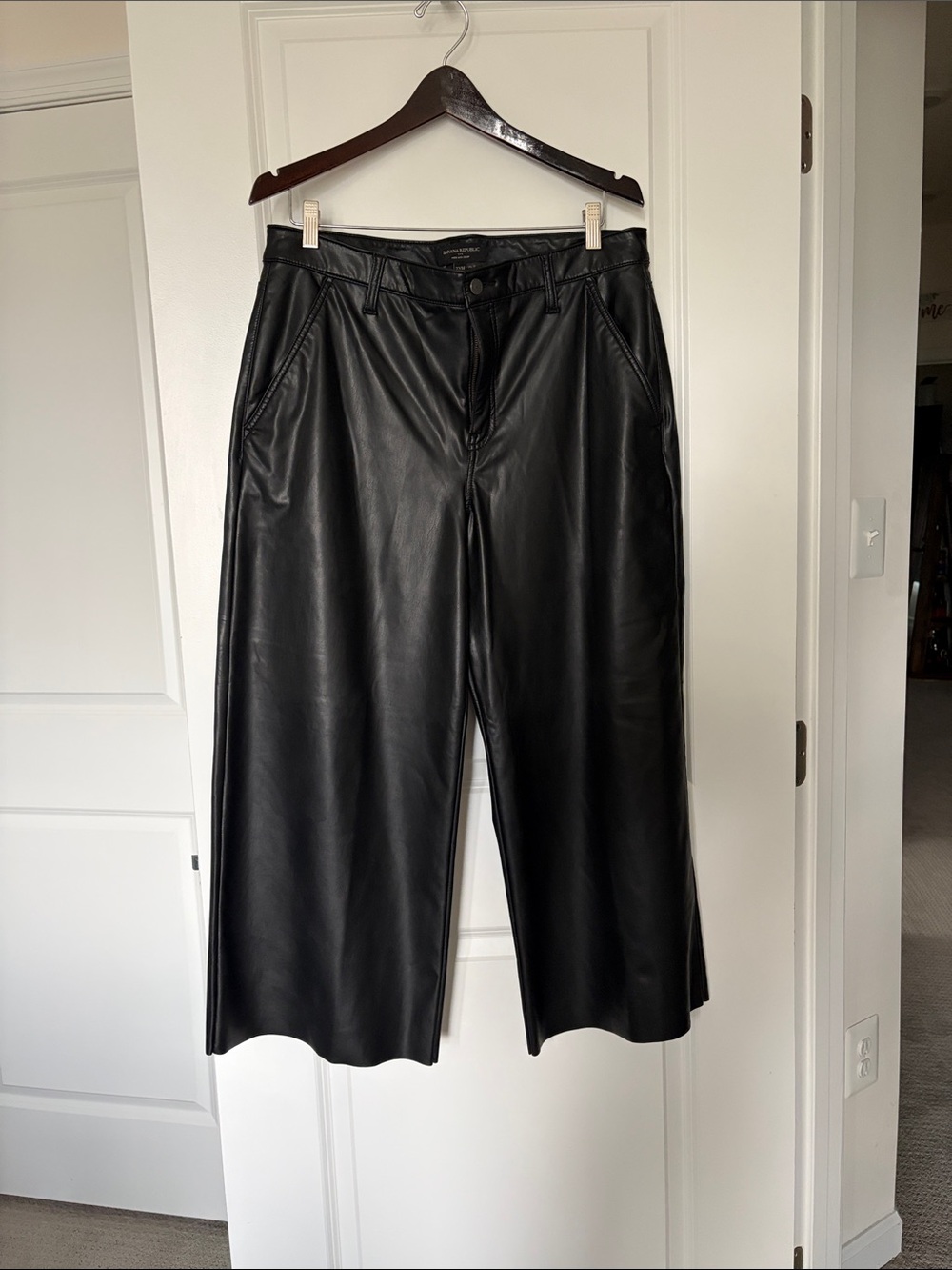 Banana Republic Black Faux Leather Cropped Wide-Leg Pants
